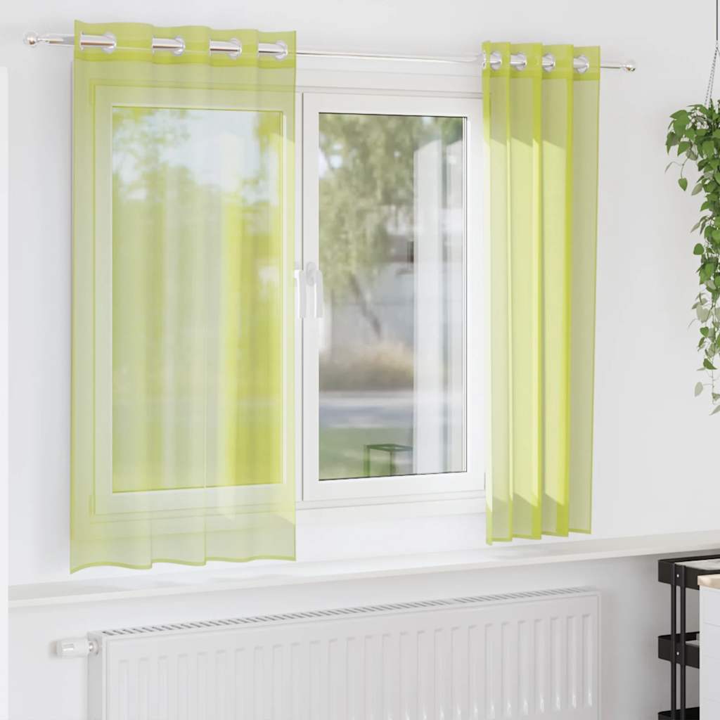 Voilegardiner med grommets 2 stk eplegrønn 140x140 cm