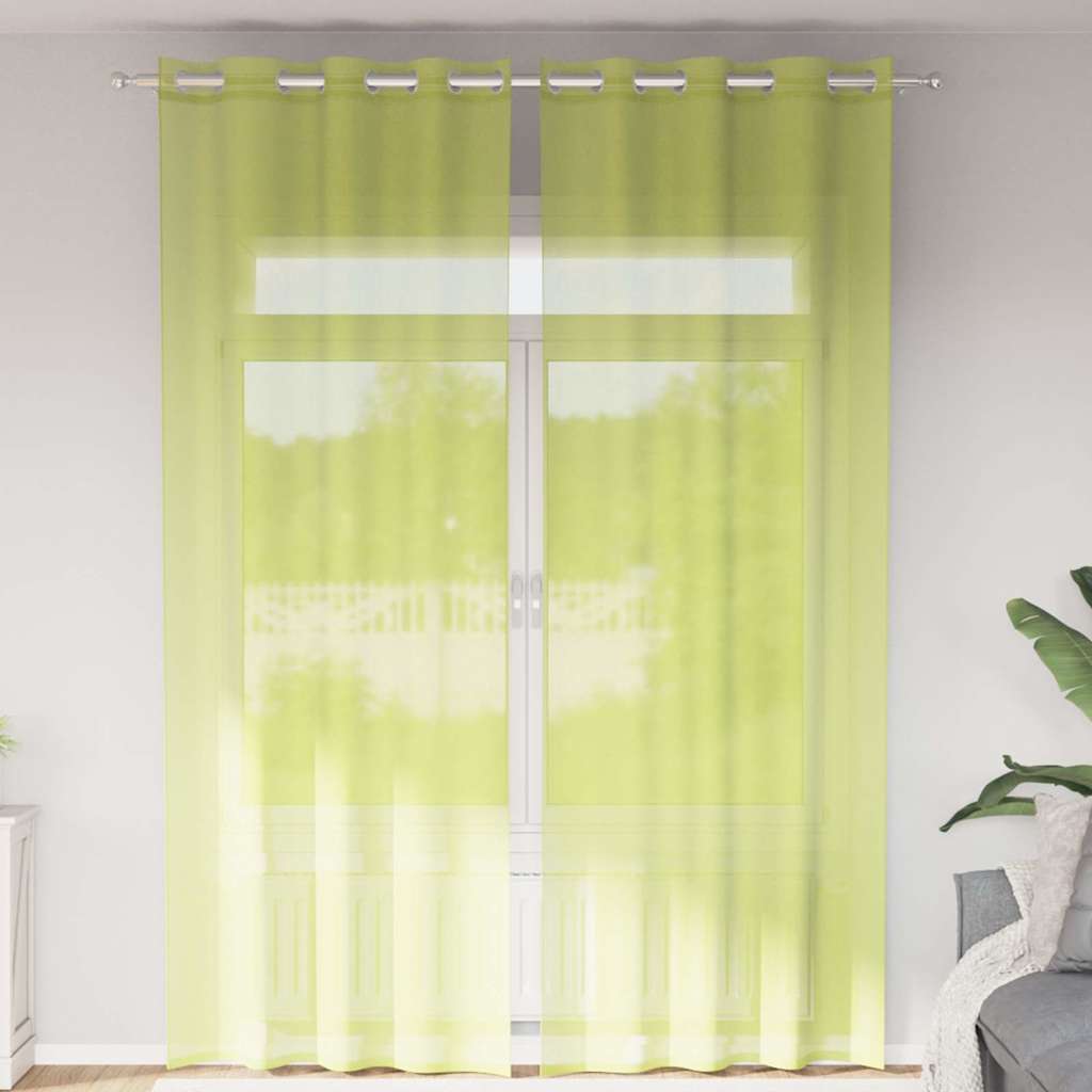 Voilegardiner med grommets 2 stk eplegrønn 140x300 cm