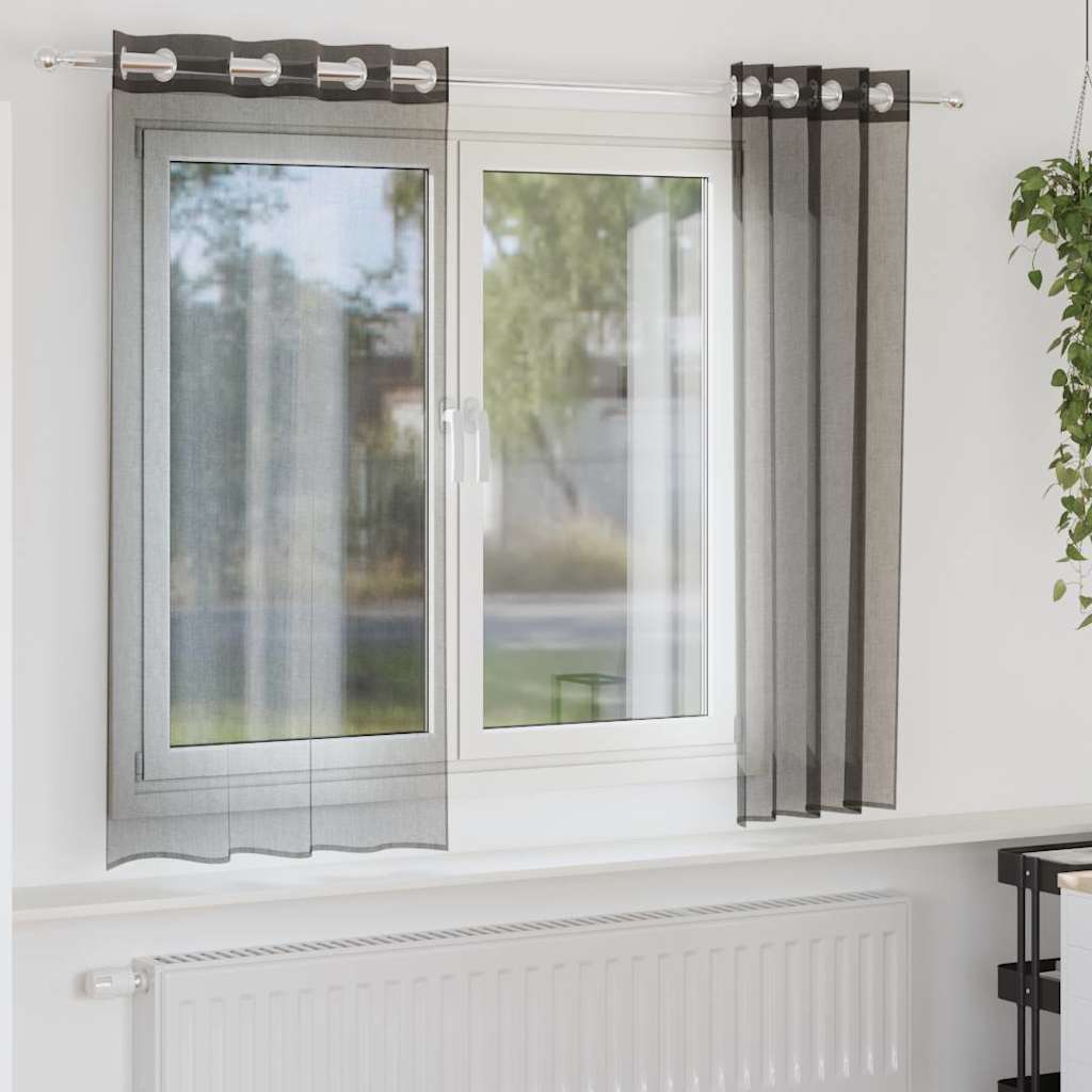 Voilegardiner med grommets 2 stk svart 140x175 cm