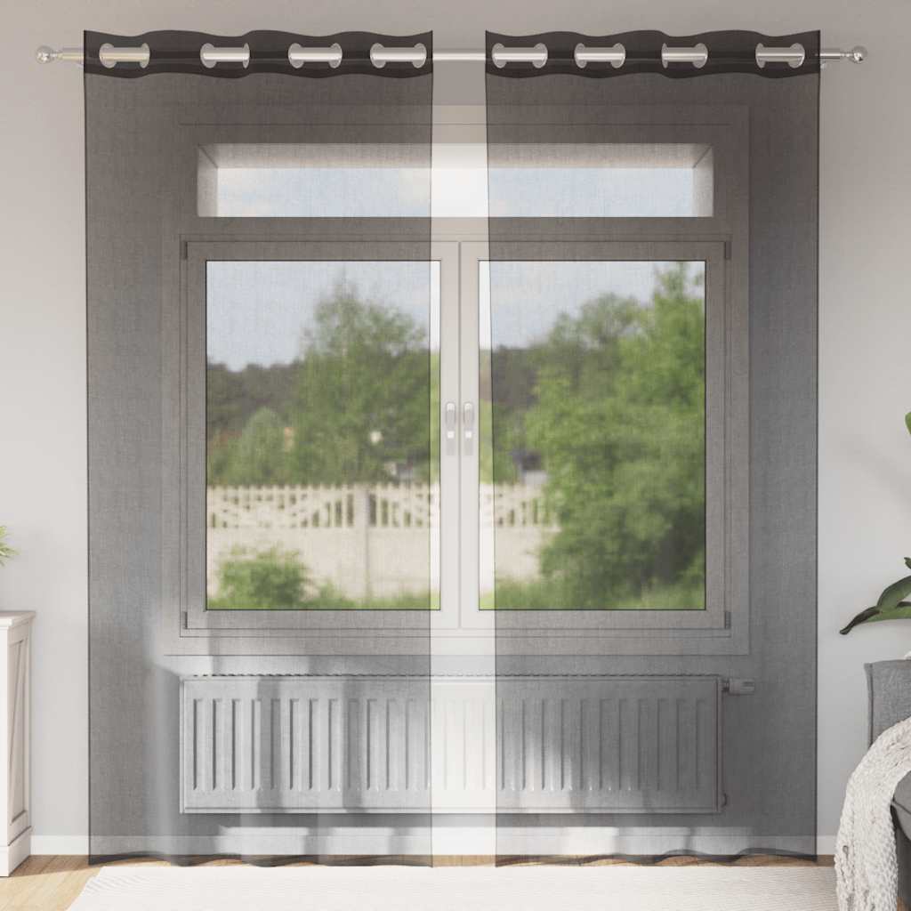 Voilegardiner med grommets 2 stk svart 140x225 cm