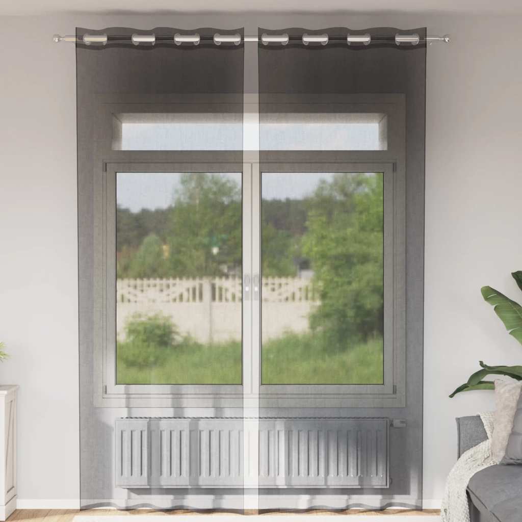 Voilegardiner med grommets 2 stk svart 140x260 cm