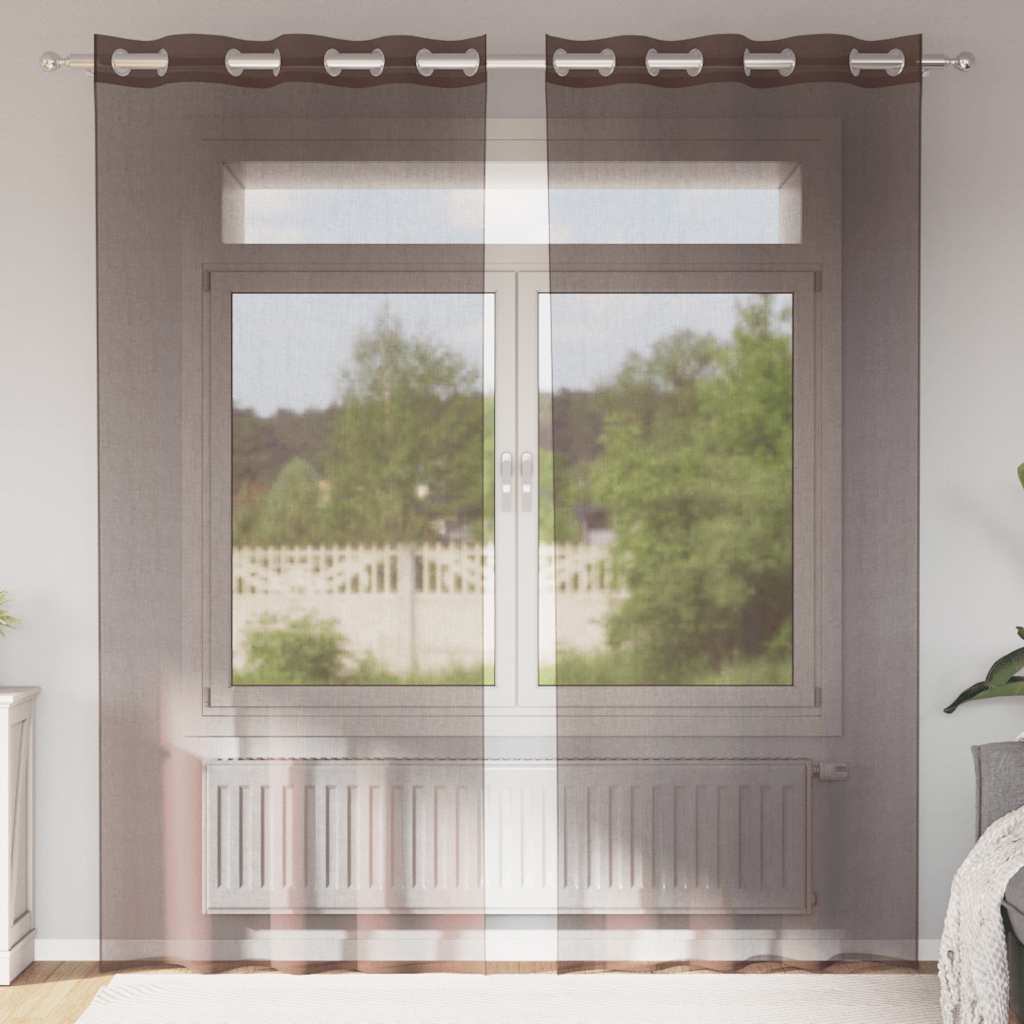 Voilegardiner med grommets 2 stk brun 140x245 cm