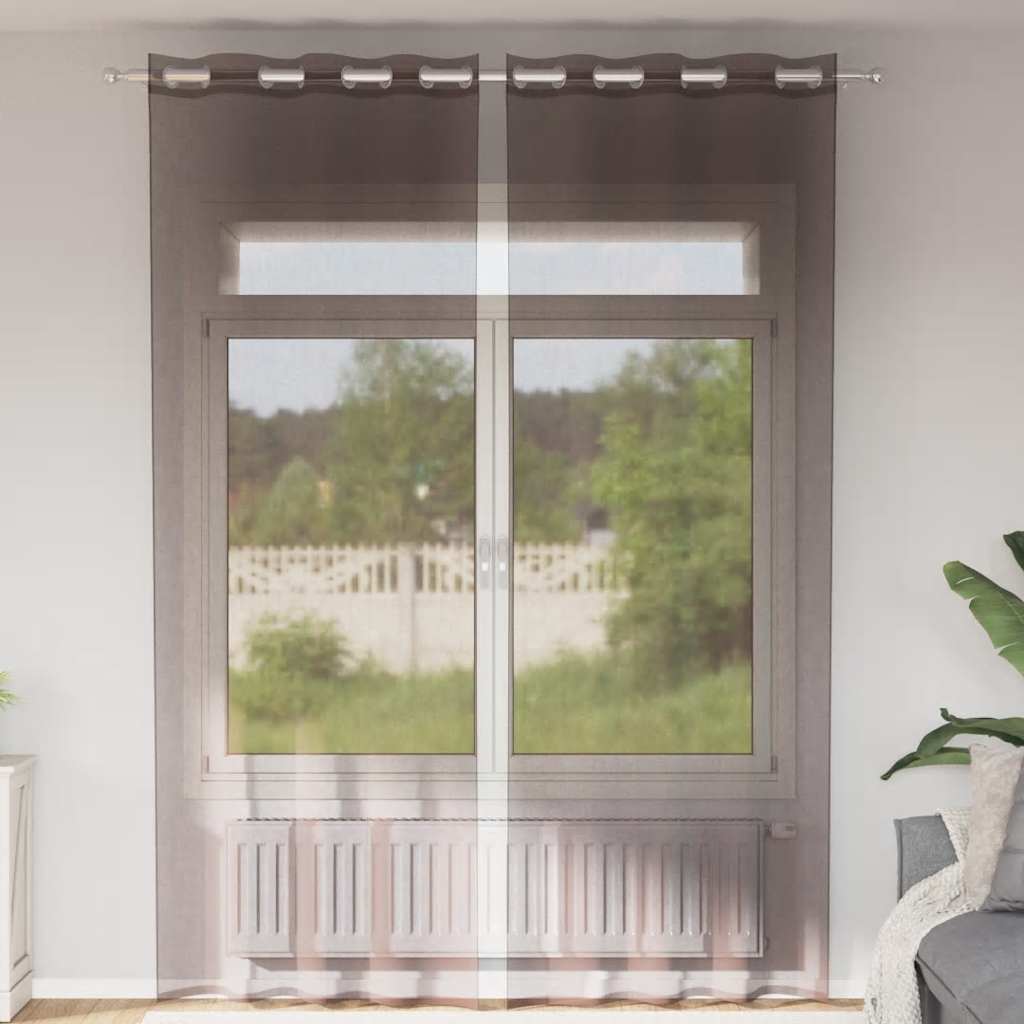 Voilegardiner med grommets 2 stk brun 140x260 cm