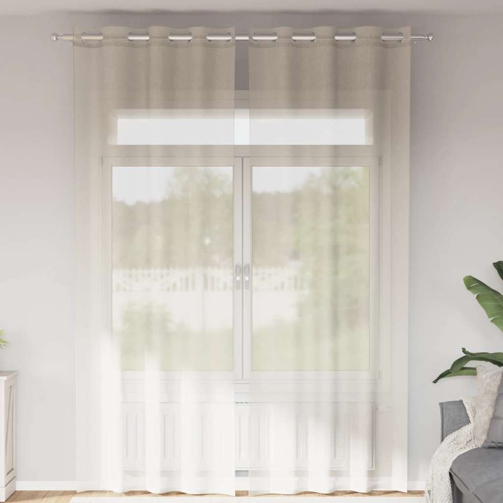 Voilegardiner med grommets 2 stk krem 140x300 cm