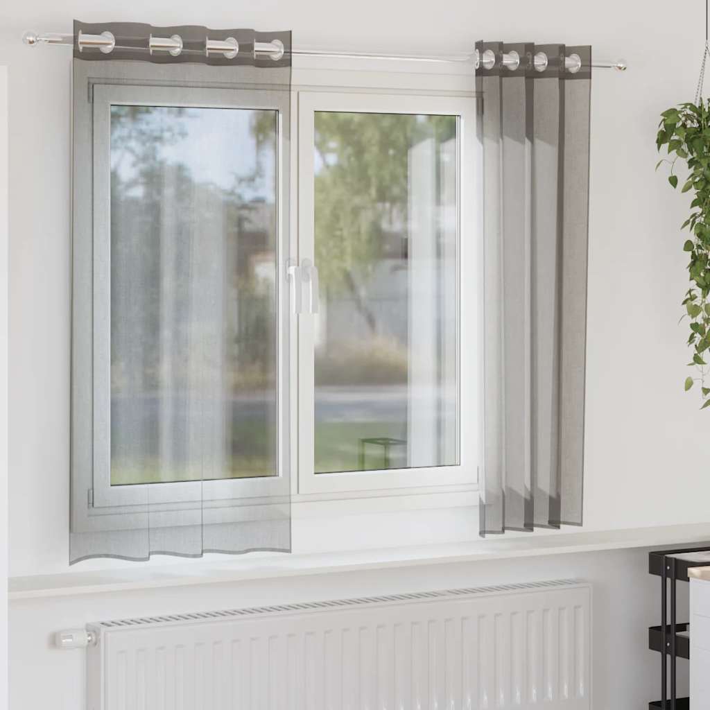 Voilegardiner med grommets 2 stk mørkegrå 140x175 cm
