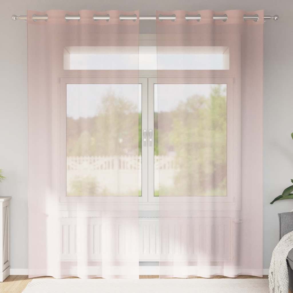 Voilegardiner med grommets 2 stk lyserosa 140x245 cm