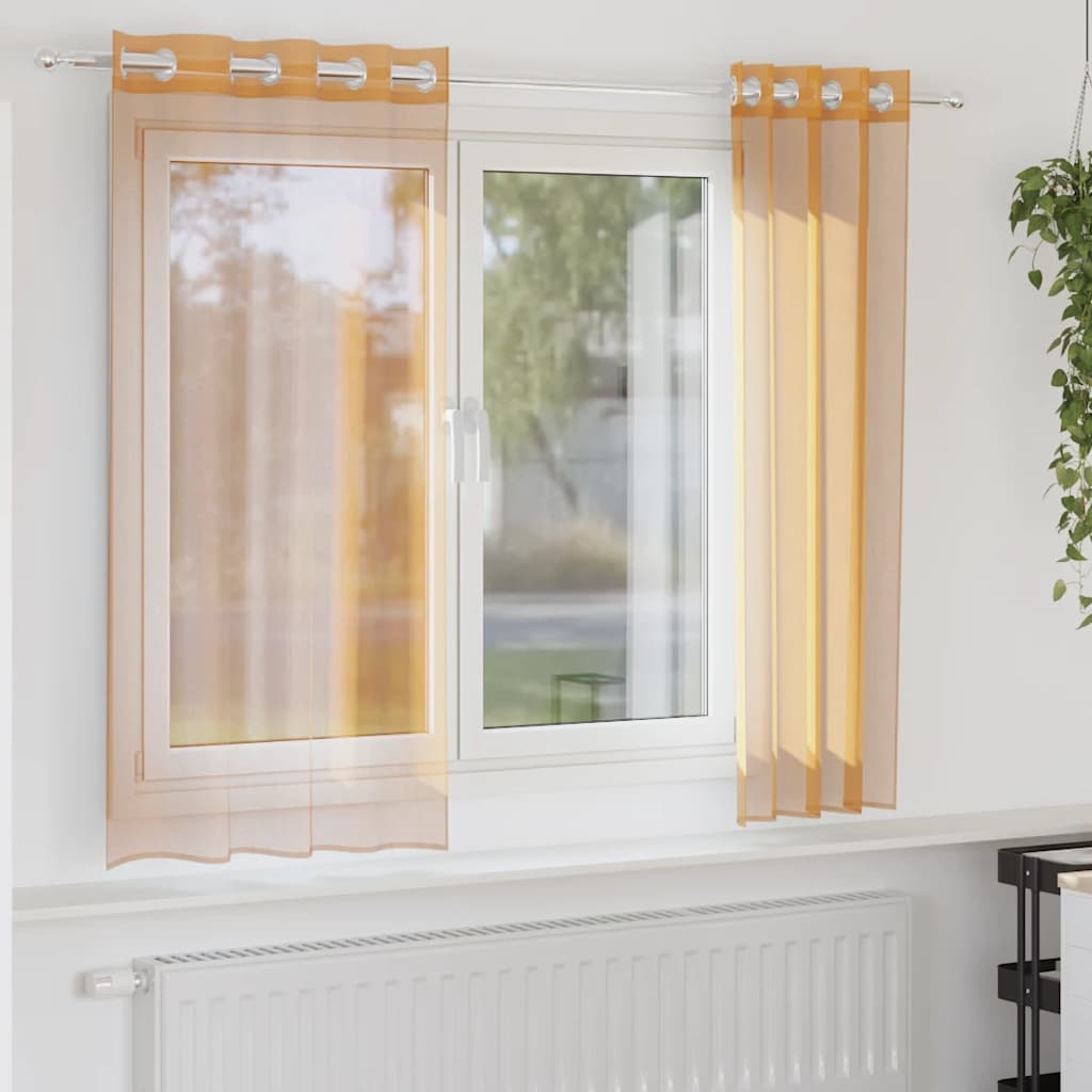 Voilegardiner med grommets 2 stk oransje 140x175 cm