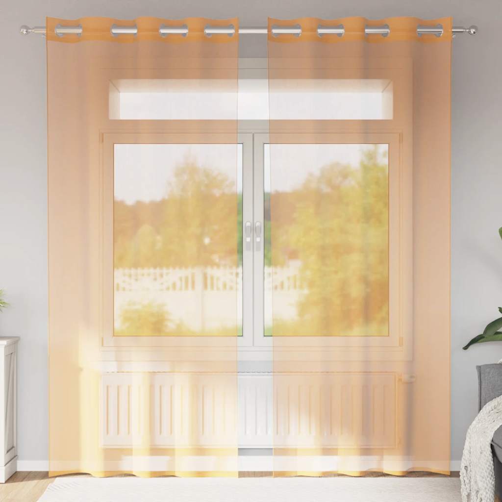 Voilegardiner med grommets 2 stk oransje 140x245 cm