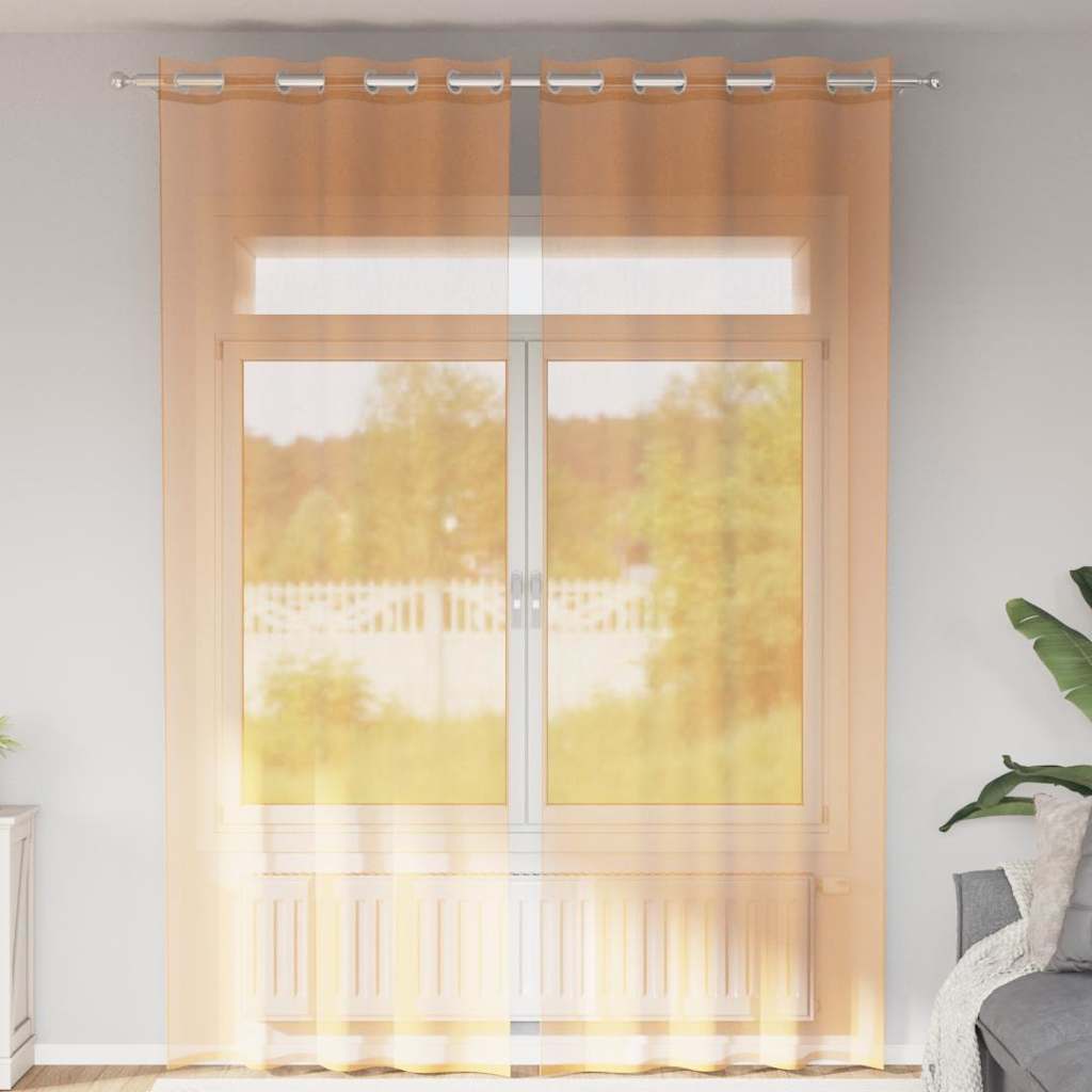Voilegardiner med grommets 2 stk oransje 140x260 cm