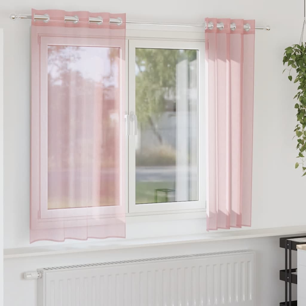 Voilegardiner med grommets 2 stk rosa 140x140 cm