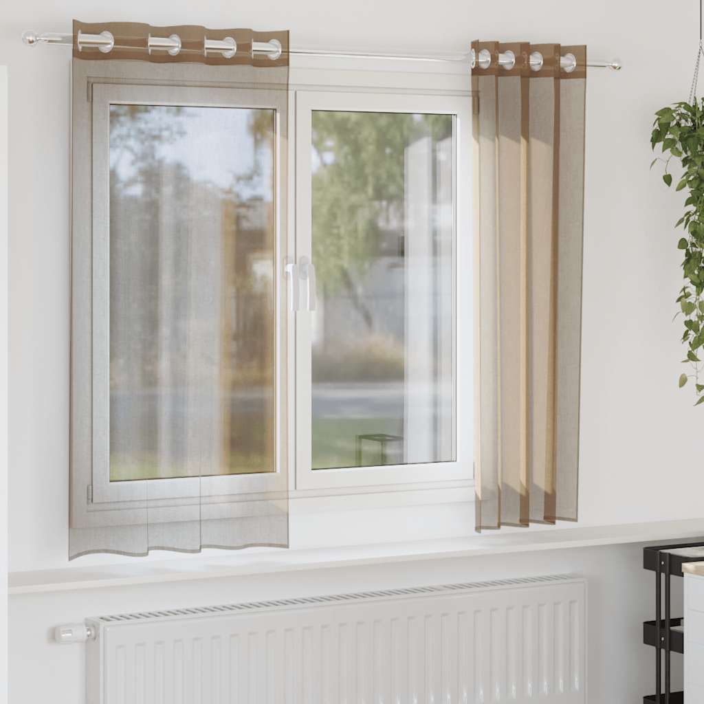 Voilegardiner med grommets 2 stk lysebrune