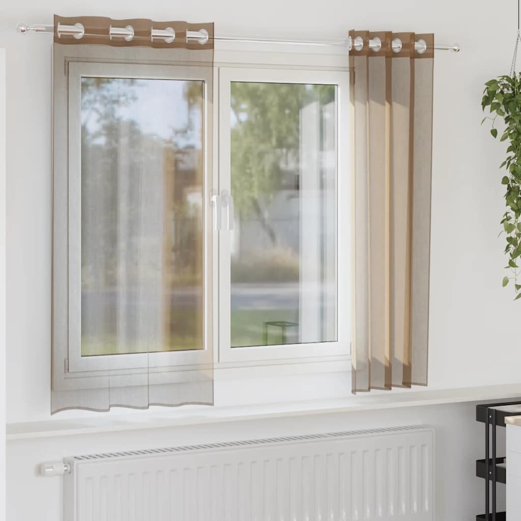 Voilegardiner med grommets 2 stk lysebrune