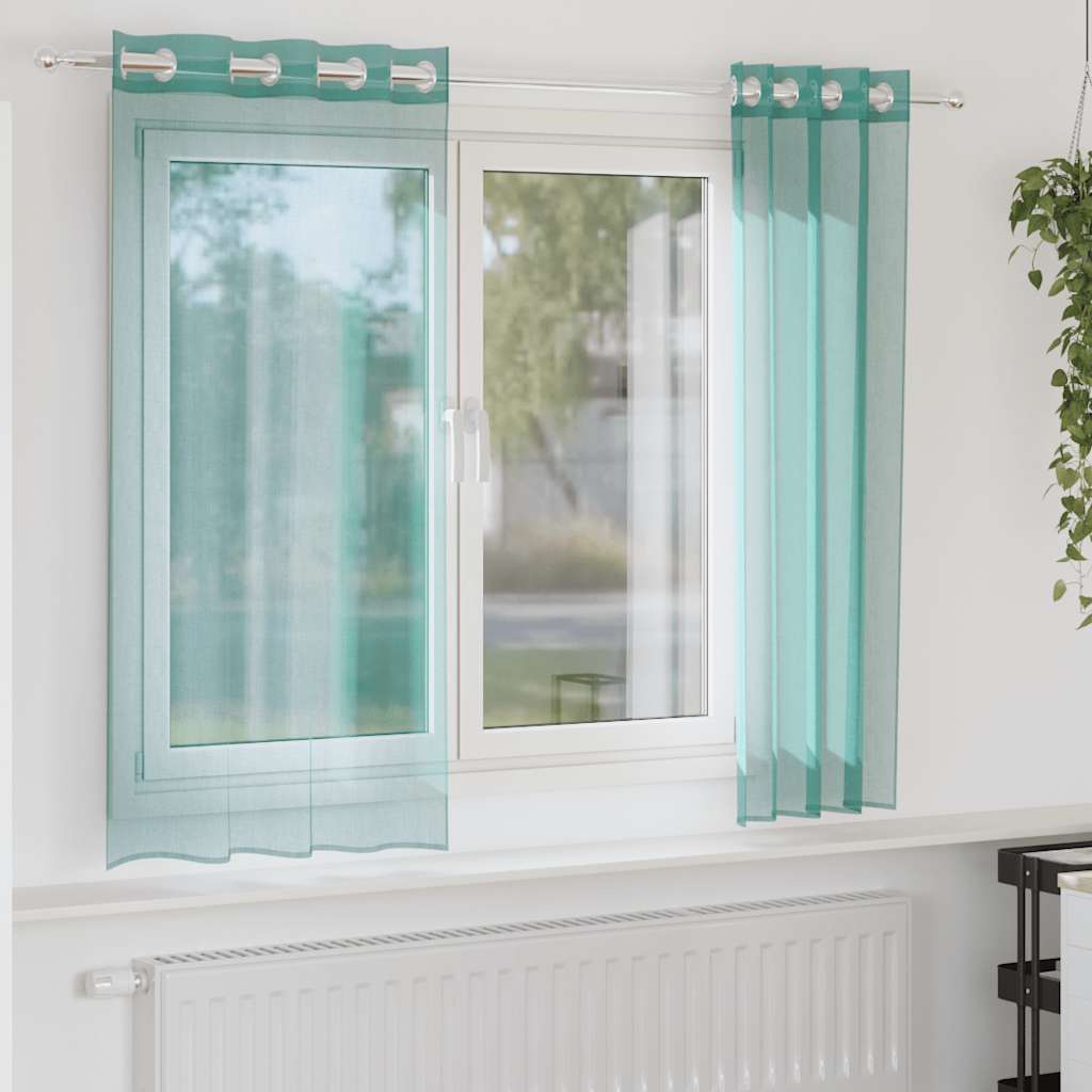 Voilegardiner med grommets 2 stk turkis