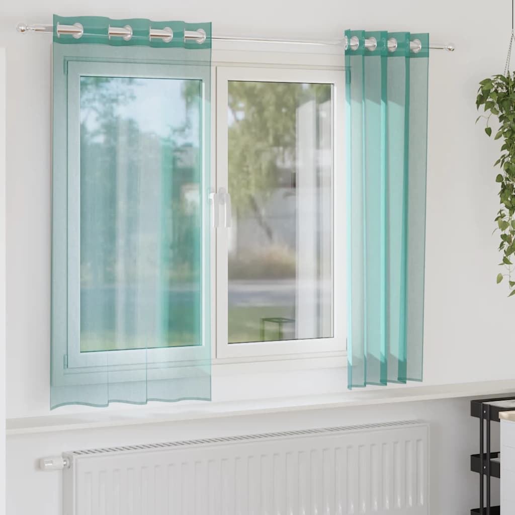 Voilegardiner med grommets 2 stk turkis