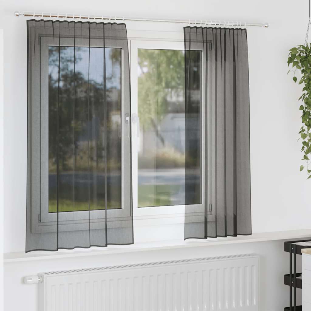 Voile gardiner med stanglommer 2 stk svart