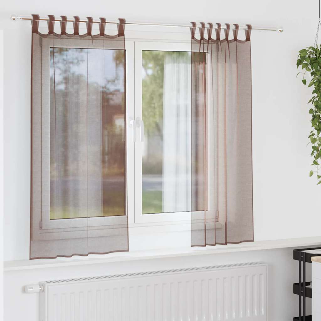 Voile gardiner med stanglommer 2 stk brun