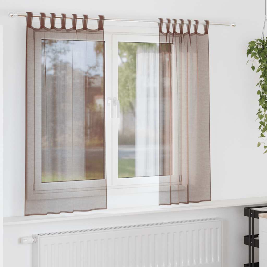 Voile gardiner med stanglommer 2 stk brun