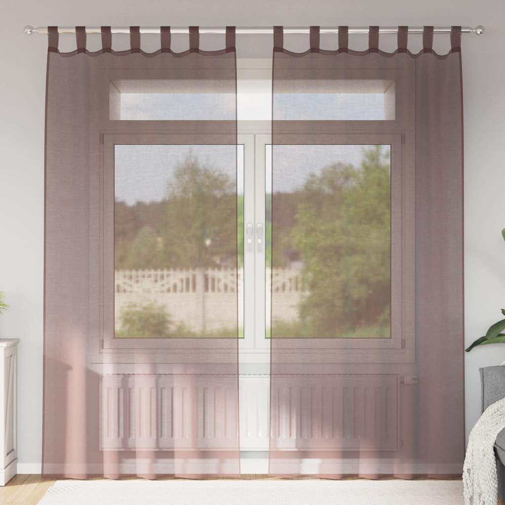 Voile gardiner med stanglommer 2 stk brun
