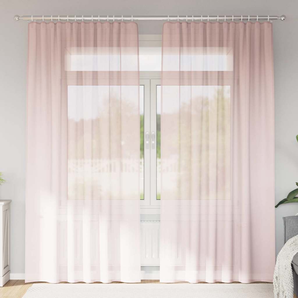 Voile gardiner med stanglommer 2 stk lyserosa