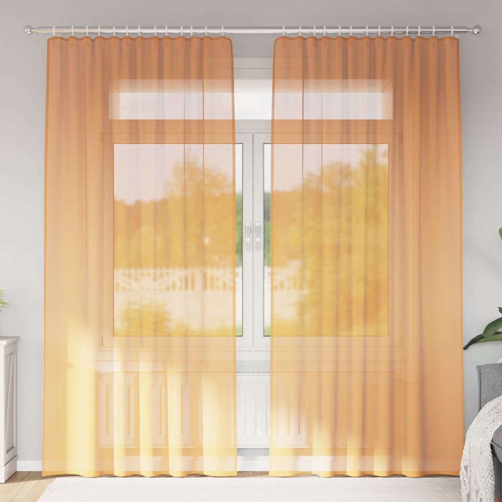 Voile gardiner med stanglommer 2 stk oransje