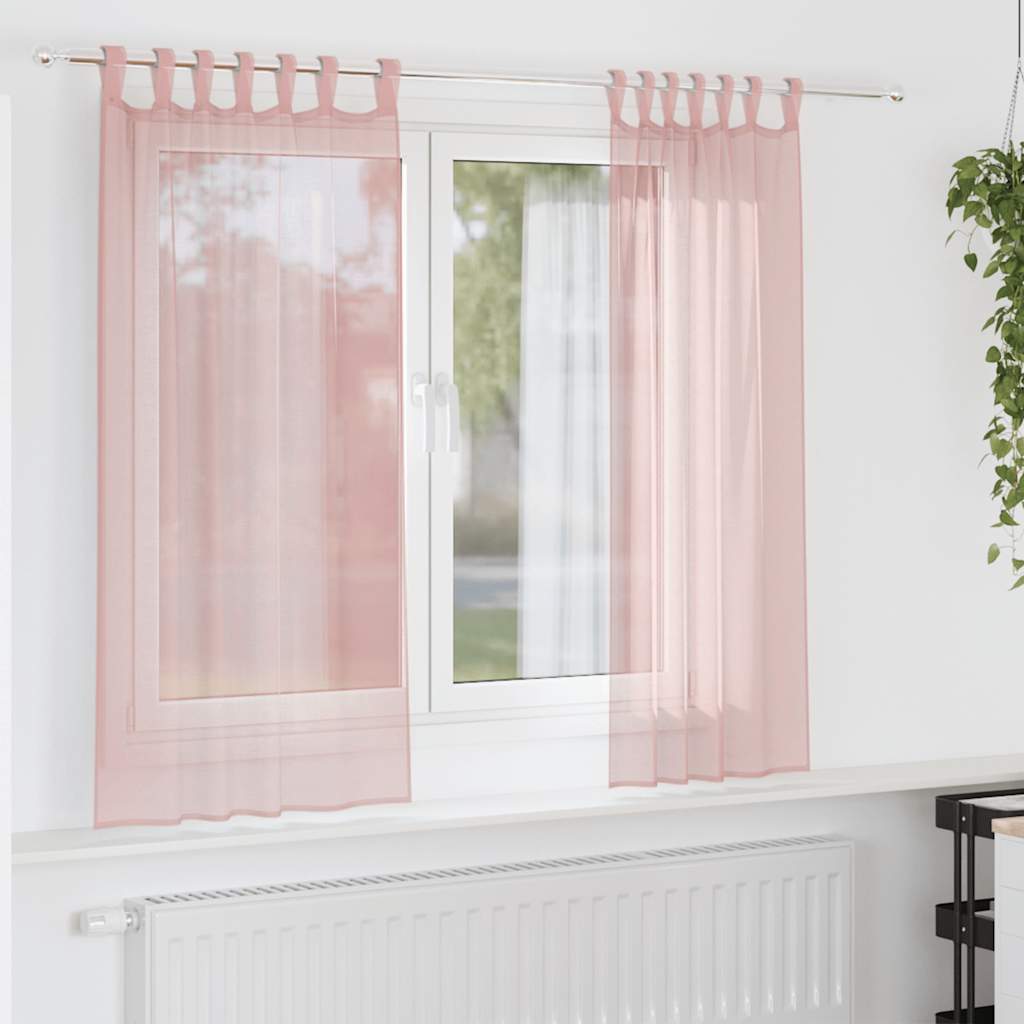 Voile gardiner med stanglommer 2 stk rosa