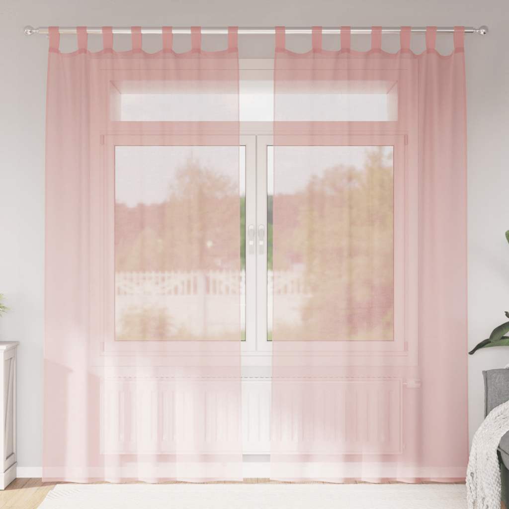 Voile gardiner med stanglommer 2 stk rosa