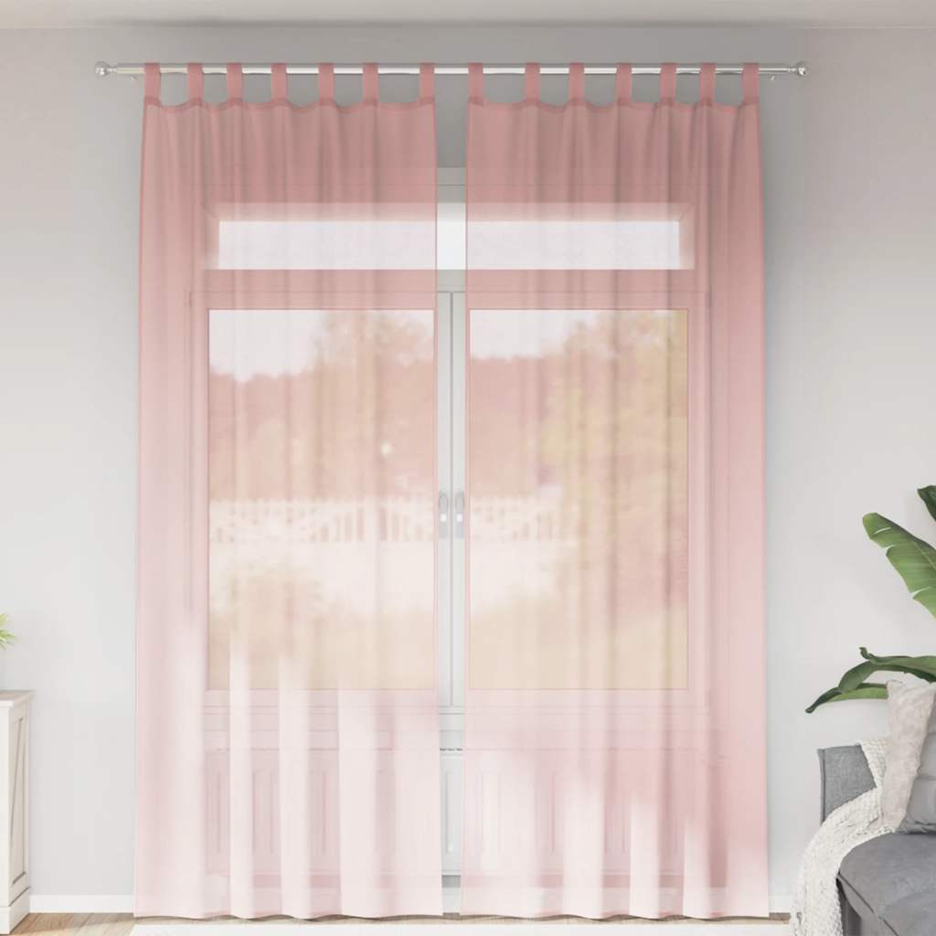 Voile gardiner med stanglommer 2 stk rosa