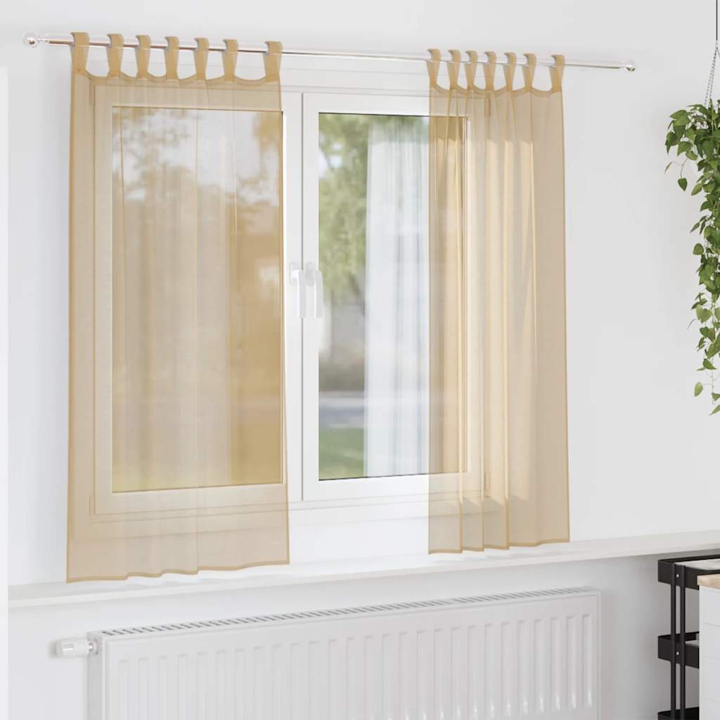 Voile gardiner med stanglommer 2 stk sand