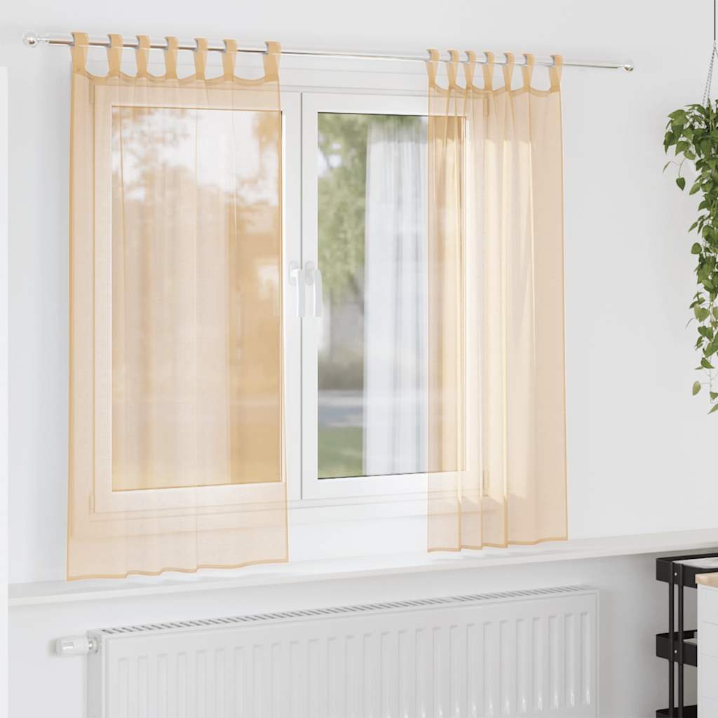Voile gardiner med stanglommer 2 stk sand
