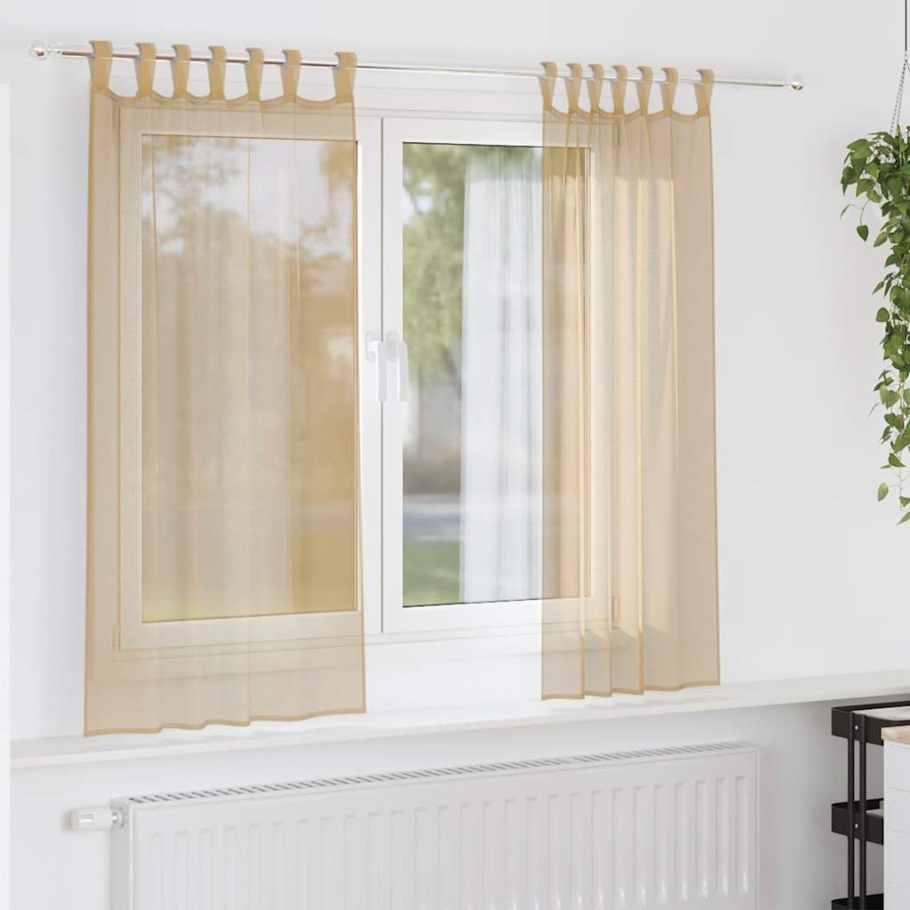 Voile gardiner med stanglommer 2 stk sand