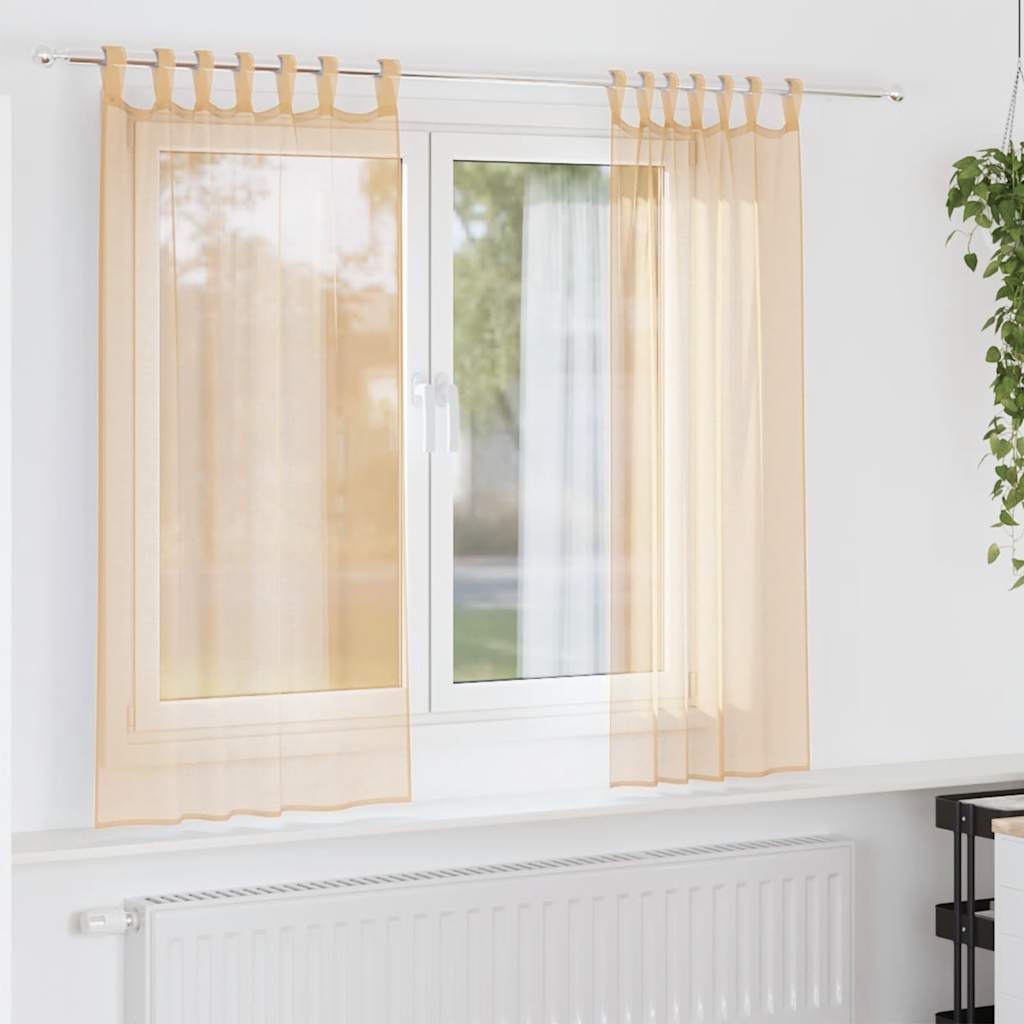 Voile gardiner med stanglommer 2 stk sand