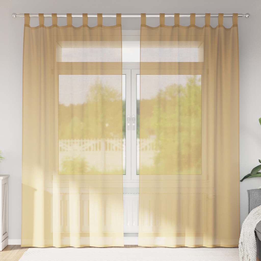 Voile gardiner med stanglommer 2 stk sand