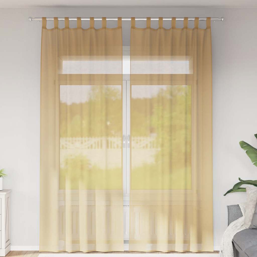 Voile gardiner med stanglommer 2 stk sand
