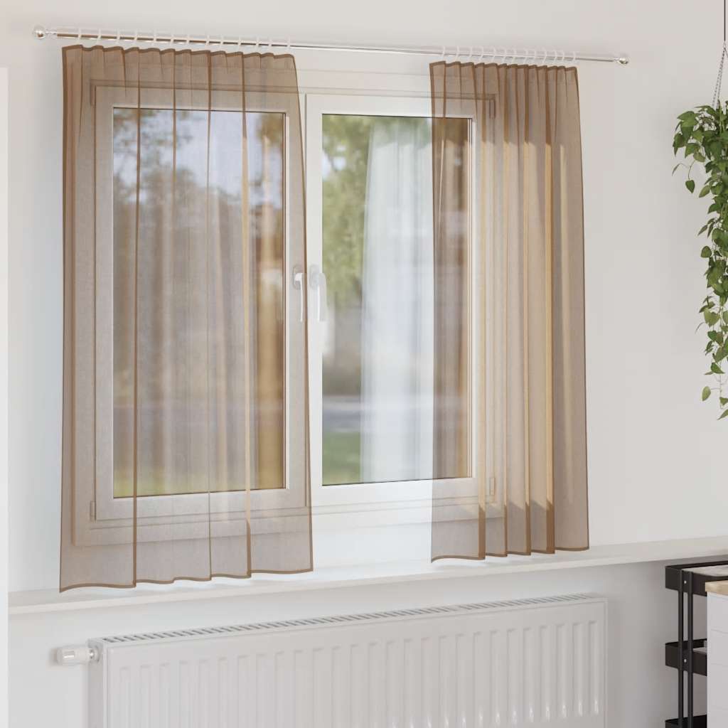Voile gardiner med stanglommer 2 stk lysebrun