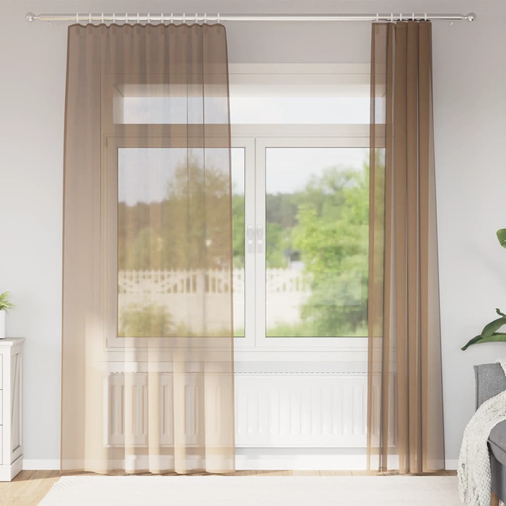 Voile gardiner med stanglommer 2 stk lysebrun