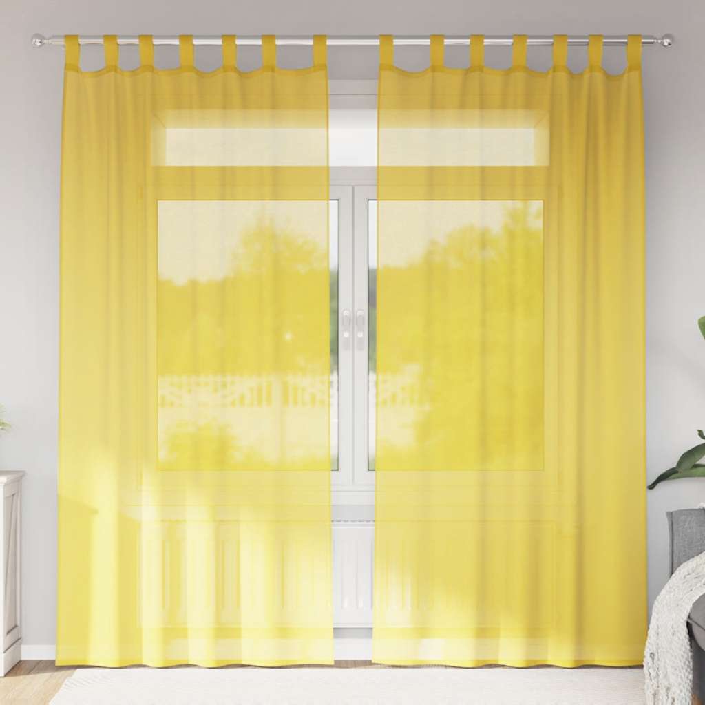 Voile gardiner med stanglommer 2 stk gul