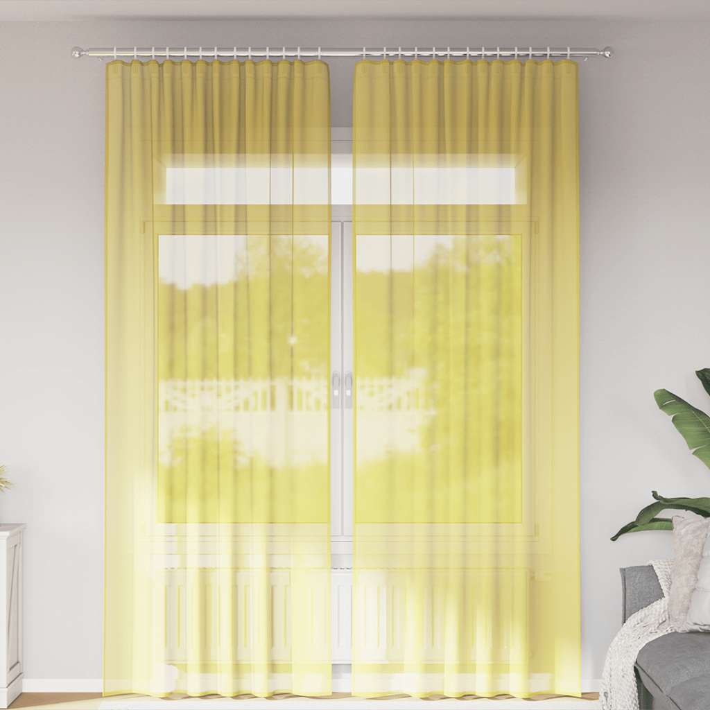 Voile gardiner med stanglommer 2 stk gul