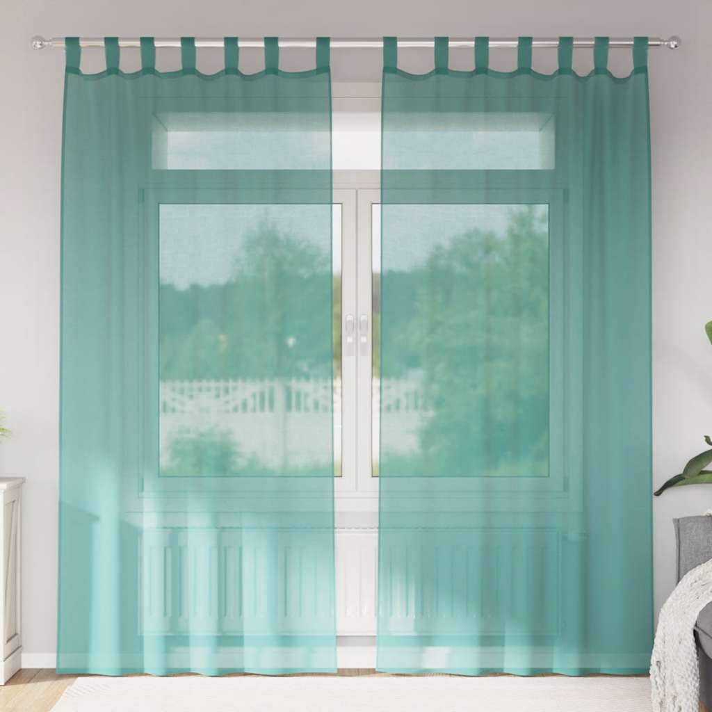 Voile gardiner med stanglommer 2 stk turkis