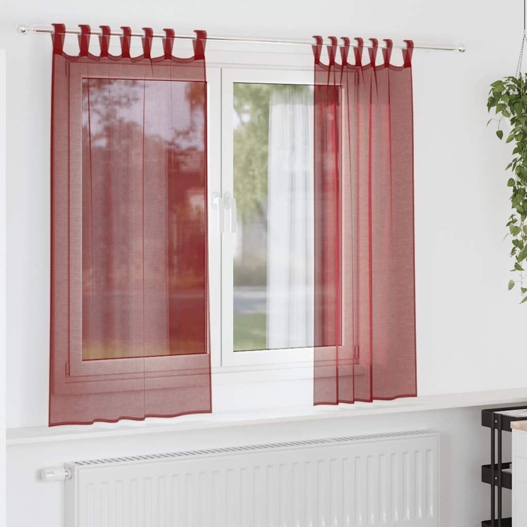 Voile gardiner med stanglommer 2 stk vinrød