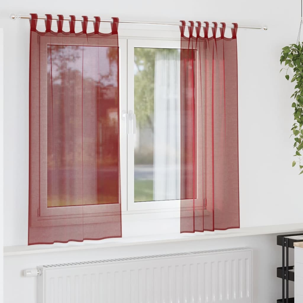 Voile gardiner med stanglommer 2 stk vinrød