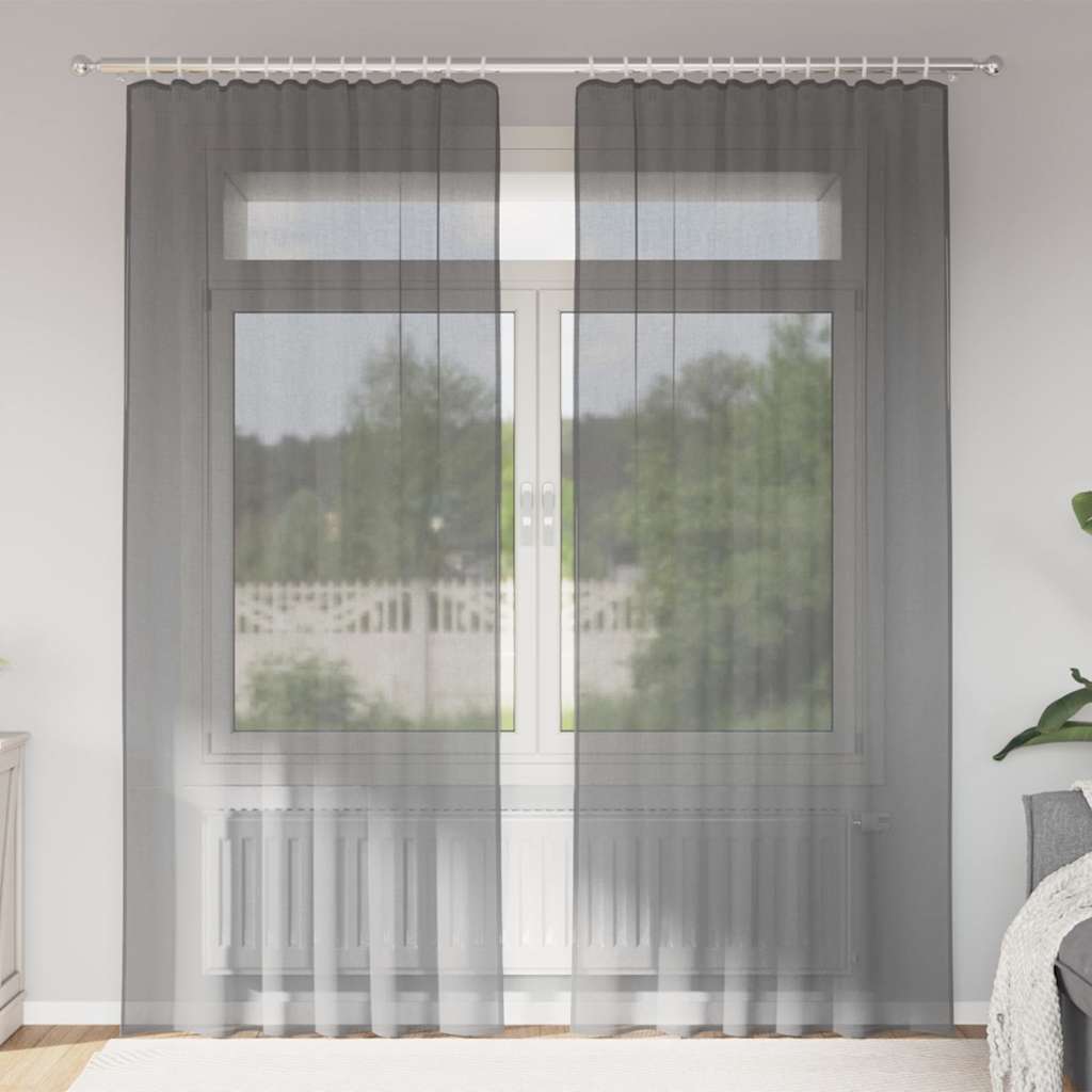 Voilegardiner med hemper 2 stk mørkegrå 140x225 cm