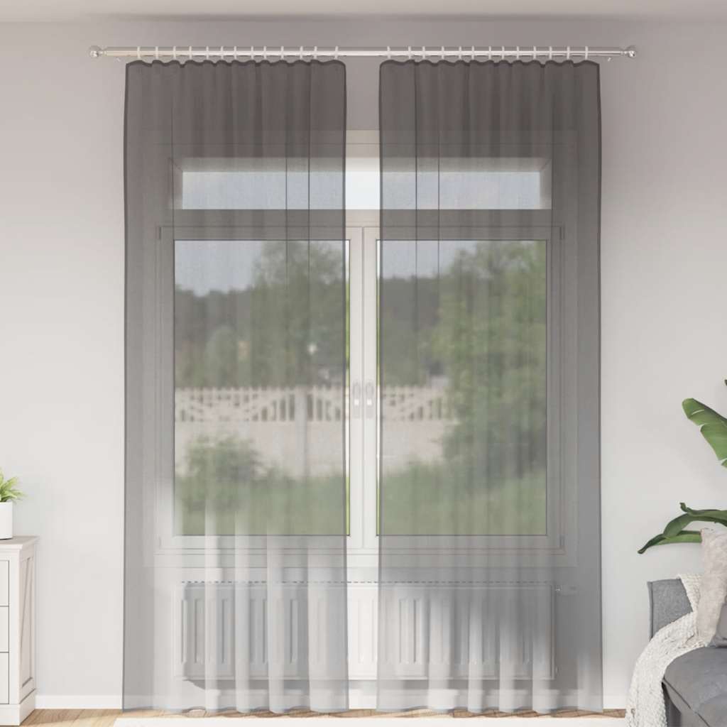 Voilegardiner med hemper 2 stk mørkegrå 140x260 cm