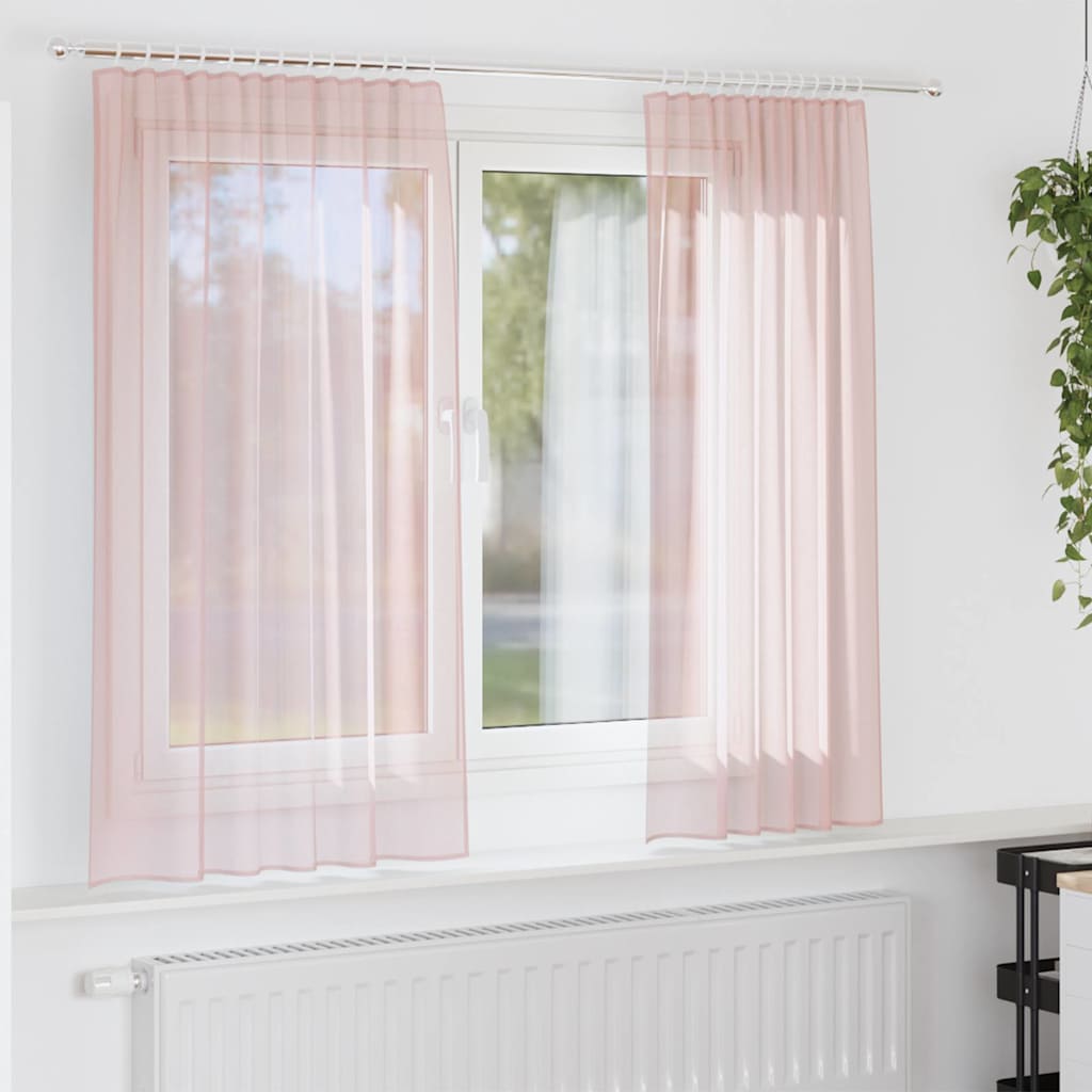 Voilegardiner med hemper 2 stk lyserosa 140x140 cm