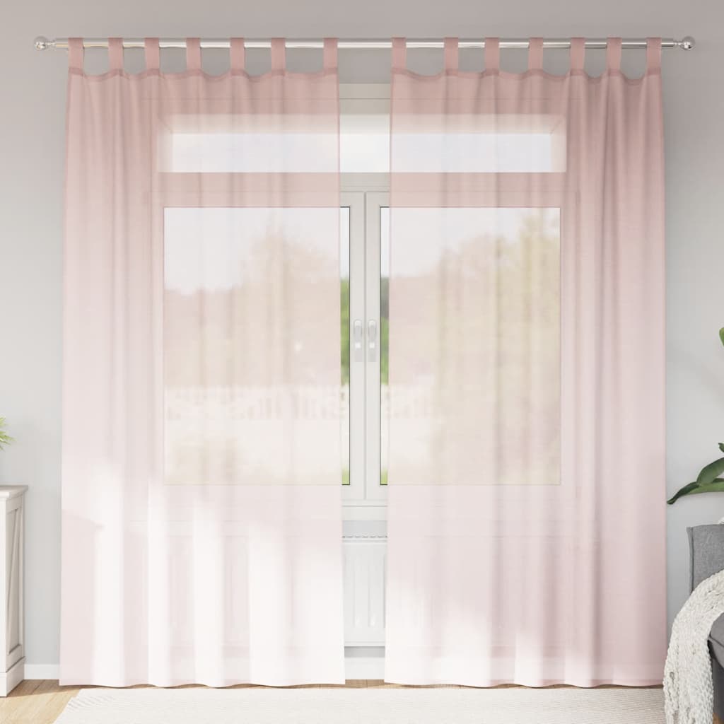 Voilegardiner med hemper 2 stk lyserosa 140x225 cm