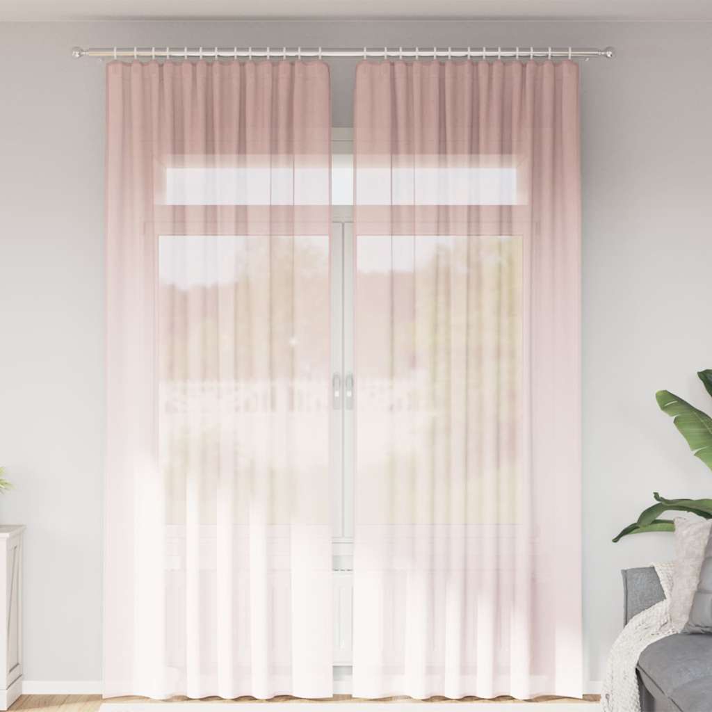 Voilegardiner med hemper 2 stk lyserosa 140x260 cm