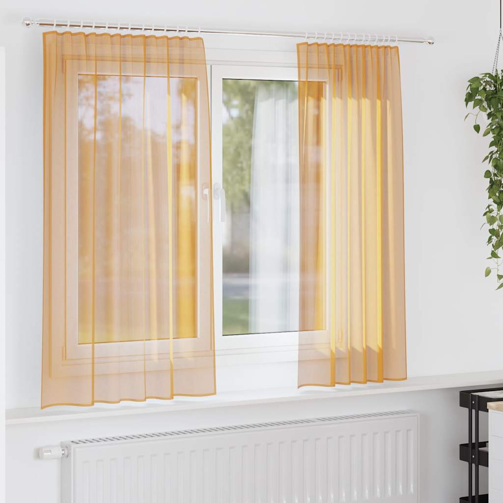 Voilegardiner med hemper 2 stk oransje 140x140 cm