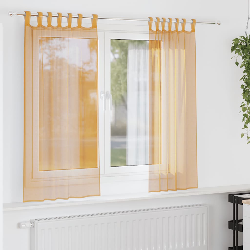 Voilegardiner med hemper 2 stk oransje 140x175 cm