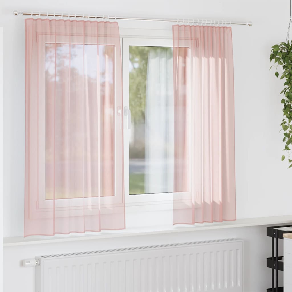 Voilegardiner med hemper 2 stk rosa 140x175 cm