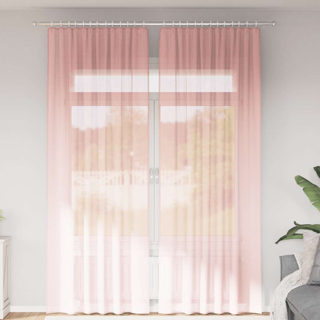 Voilegardiner med hemper 2 stk rosa 140x260 cm