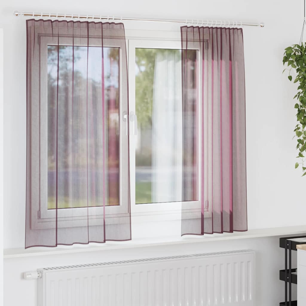 Voilegardiner med hemper 2 stk lilla 140x140 cm